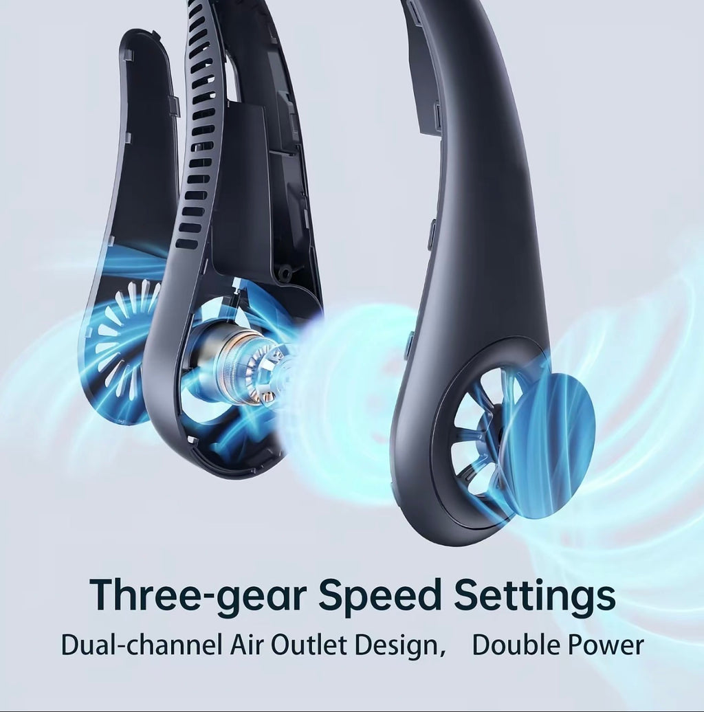 Portable 3-Speed Bladeless Neck Fan, USB-Rechargeable Wearable Cooling Fan for Men and Women, Energy-Saving Personal Fan for Travel, Indoor and Outdoor Sports