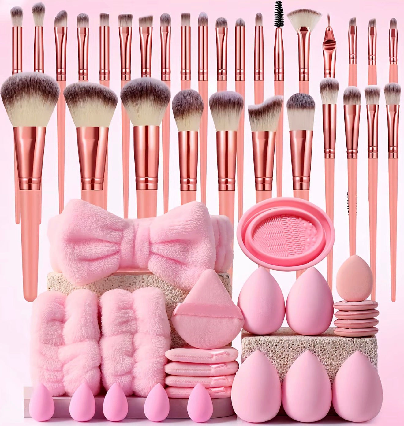 Professional Makeup Tool Set, 54pcs/set Cosmetic Brush & Sponge & Puff & Headband & Brush Cleaning Bowl Set, Multi-use Facial Makeup & Cleaning Accessories for Daily Use, Makeup Brush Kit, Face Brush Set, Makeup Brushes Kits, Multifunctional Makeup Tools