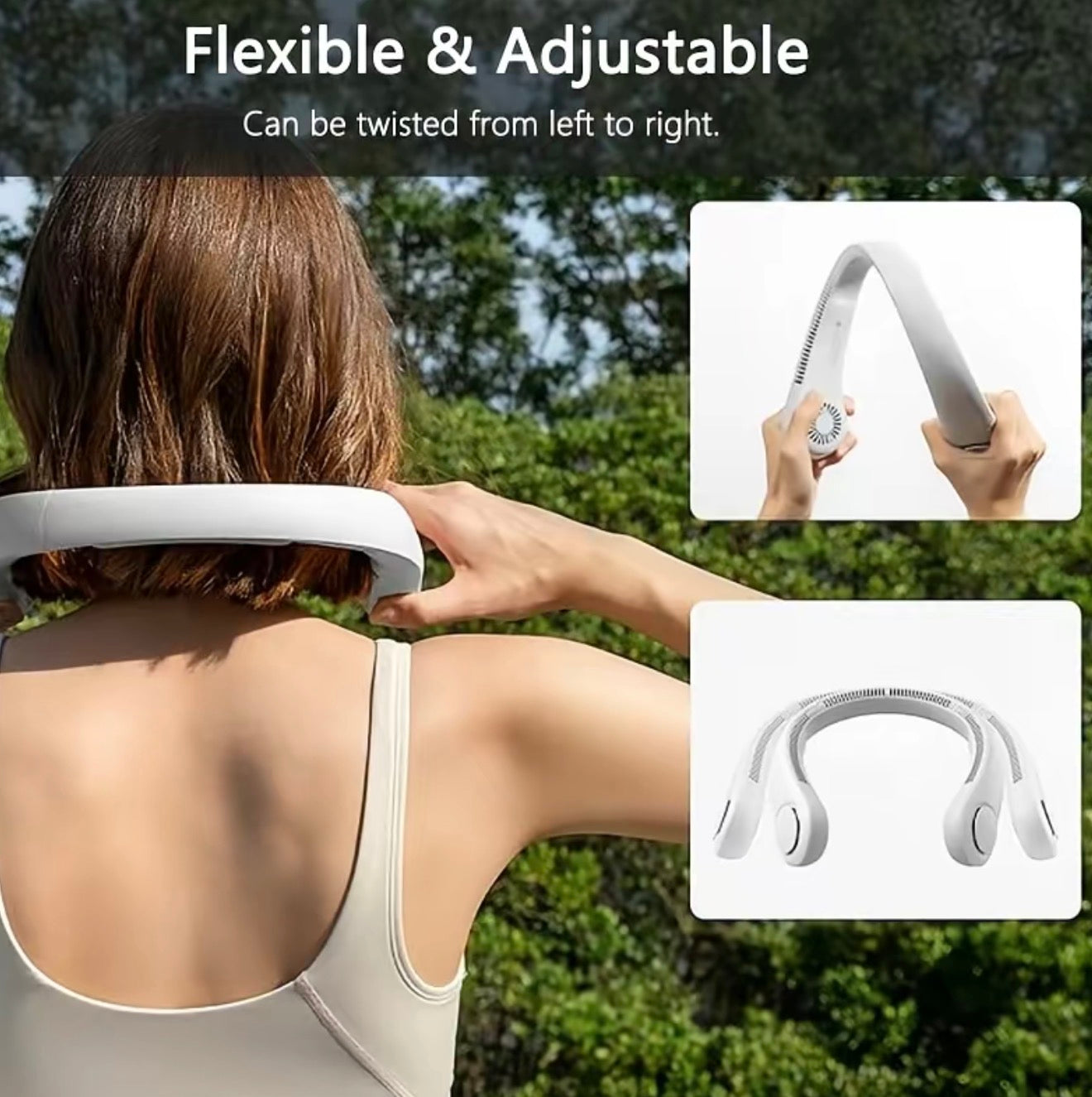 Portable 3-Speed Bladeless Neck Fan, USB-Rechargeable Wearable Cooling Fan for Men and Women, Energy-Saving Personal Fan for Travel, Indoor and Outdoor Sports