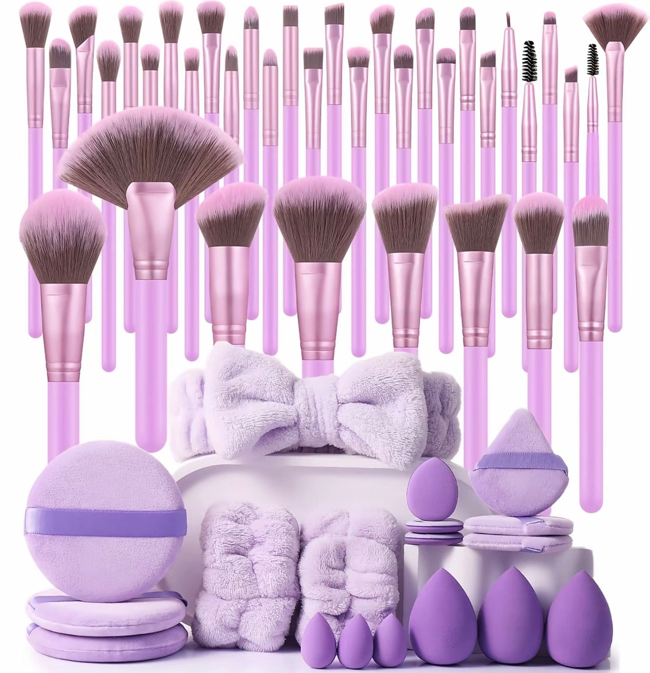 Professional Makeup Tool Set, 54pcs/set Cosmetic Brush & Sponge & Puff & Headband & Brush Cleaning Bowl Set, Multi-use Facial Makeup & Cleaning Accessories for Daily Use, Makeup Brush Kit, Face Brush Set, Makeup Brushes Kits, Multifunctional Makeup Tools